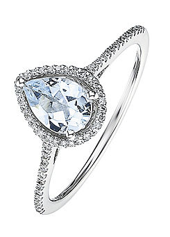 9ct White Gold Pear Aquamarine & 0.12ct Diamond Halo Engagement Ring