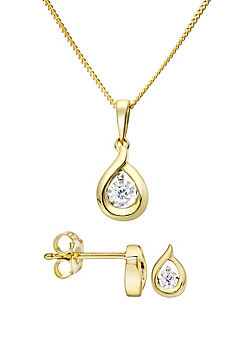 9ct Yellow Gold 0.10ct Diamond Earring and Necklace Set