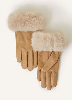 Accessorize Faux Fur Cuff Suedette Gloves