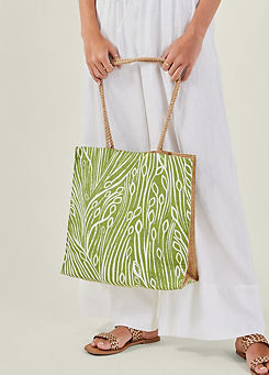 Accessorize Leaf Print Jute Shopper Bag