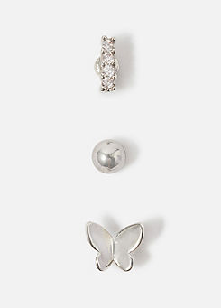 Accessorize Surgical Steel Butterfly Studs Set of Three