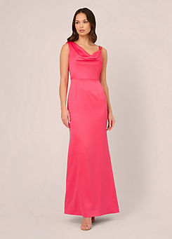 Adrianna Papell Asymmetric Satin Crepe Gown