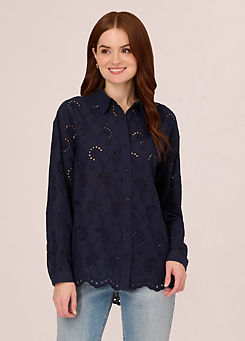 Adrianna Papell Eyelet Button Front Tunic Shirt