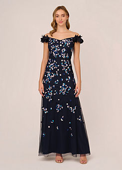 Adrianna Papell Off Shoulder Beaded Gown