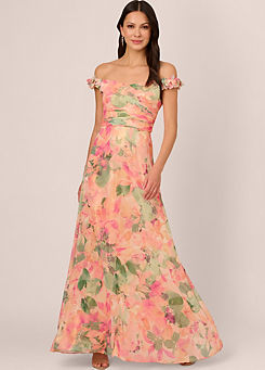 Adrianna Papell Printed Chiffon Gown