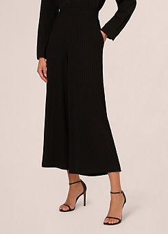Adrianna Papell Ribbed Pull On Wide Leg Knit Trousers with Waistband