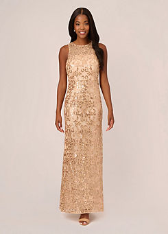 Adrianna Papell Studio Sequin Embroidery Gown