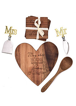 Amore Heart Board, Coasters, Cheese Knives & Spoon Set