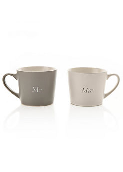 Amore Set of 2 Grey & White Mr & Mrs Mugs