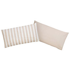 Andas Greta 2 Pack of Cotton Plain & Stripe Cushion Covers