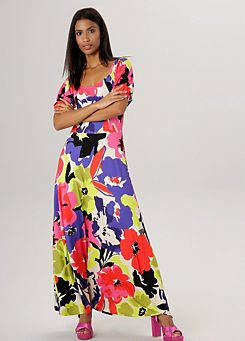 Aniston Floral Print Short Sleeve Maxi Dress