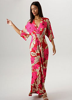 Aniston Floral Print V-Neck Three-Quarter Length Sleeve Maxi Dress
