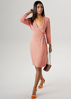 Aniston Geometric Print Side Tie Jersey Dress