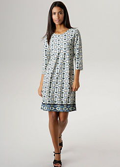 Aniston Geometric Print Three-Quarter Length Sleeve Tunic Dress