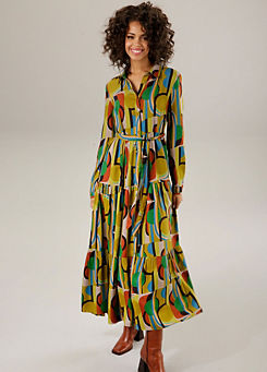 Aniston Graphic Print Long Sleeve Maxi Dress