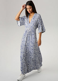 Aniston Graphic Print Three-Quarter Length Sleeve Summer Maxi Dress