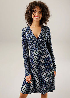 Aniston Graphic Print V-Neck Wrap Jersey Dress