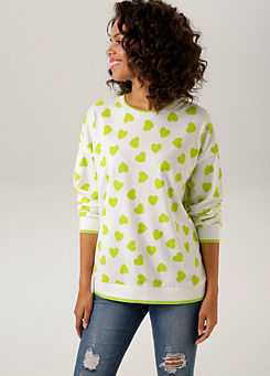 Aniston Heart Print Long Sleeve Sweatshirt
