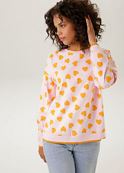Aniston Heart Print Long Sleeve Sweatshirt