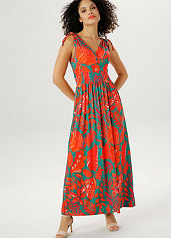 Aniston Leaf Print Summer Maxi Dress