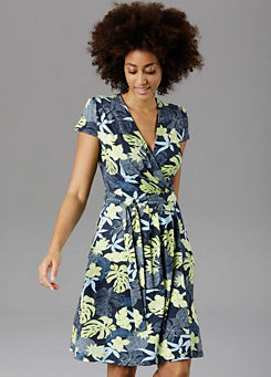 Aniston Leaf Print Wrap Effect Summer Dress