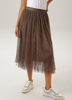 Aniston Mesh Elasticated Waist Midi Skirt