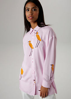 Aniston Stork Print Long Sleeve Shirt