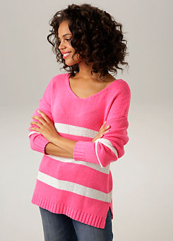Aniston Striped Long Sleeve Knitted Jumper