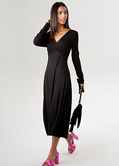 Aniston V-Neck Long Sleeve Midi Dress