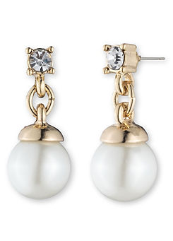 Anne Klein Crystal & Pearl Drop Earrings in Gold Tone