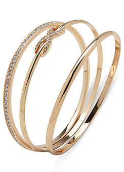 Anne Klein Trio Infinity Knot Bangle in Gold Tone & Crystal