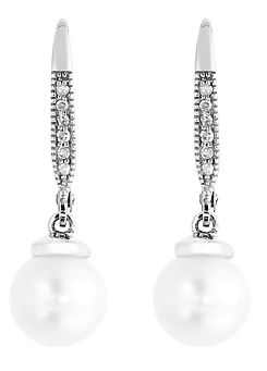 Arrosa 9ct White Gold Cultured Freshwater Pearl and Diamond Earrings