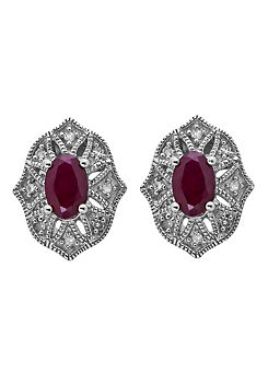 Arrosa Sterling Silver Ruby and Diamond Earrings