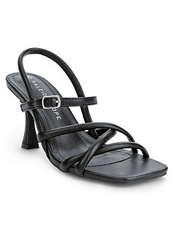Black Strappy Fluted Heel Sandals