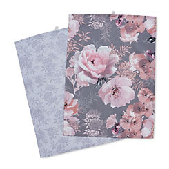 Catherine Lansfield Dramatic Floral Grey Pair of Tea Towels