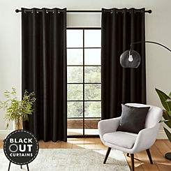 Catherine Lansfield Faux Silk Pair of Blackout Eyelet Curtains