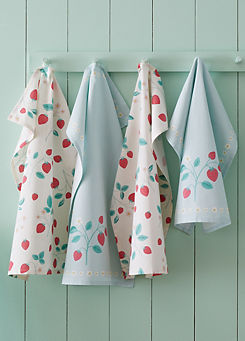 Catherine Lansfield Strawberry Garden Set of 4 Tea Towels