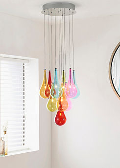 Chic Living Multi Rainbow Coloured Glass 10 Light Ceiling Pendant
