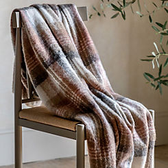 Chic Living Natural Check Faux Mohair With Faux Fur Fleece Throw