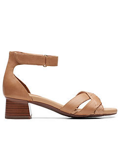 Clarks Collection Desirae Lily Light Tan Leather Block Heel Sandals