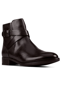 Clarks Hamble Buckle Black Leather Wide Fit Ankle Boots