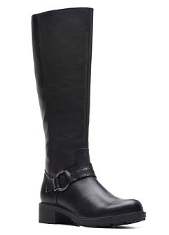 Clarks Hearth Rae Wide Fit Black Leather Boots