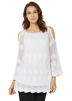 Cold Shoulder Three-Quarter Sleeve Lace Tunic
