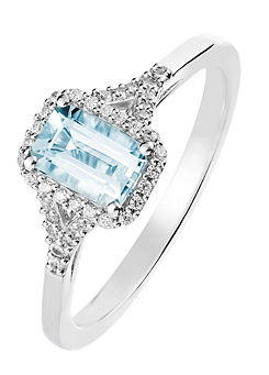 Colour Collection 9ct White Gold Aquamarine and 0.12ct Diamond Ring