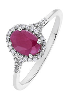 Colour Collection 9ct White Gold Ruby and 0.10ct Diamond Ring