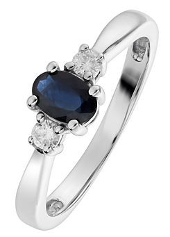 Colour Collection 9ct White Gold Sapphire and 0.10ct Diamond Ring