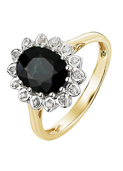 Colour Collection 9ct Yellow Gold Black Sapphire and Diamond Ring