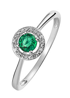 Colour Collection Sterling Silver Created Emerald and Diamond Ring