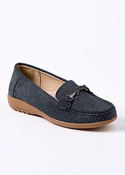 Cotton Traders Denim Blue Leather Loafers
