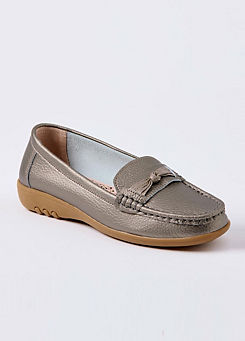Cotton Traders Pewter Leather Knot Loafers